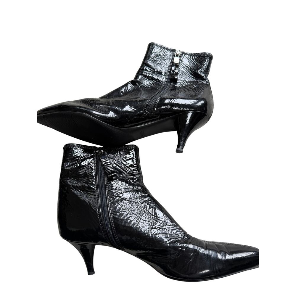 Prada Black Crinkled Patent Leather Kitten Heel Ankle Bootie Boot EU 37 US 6.5 - Picture 2 of 9